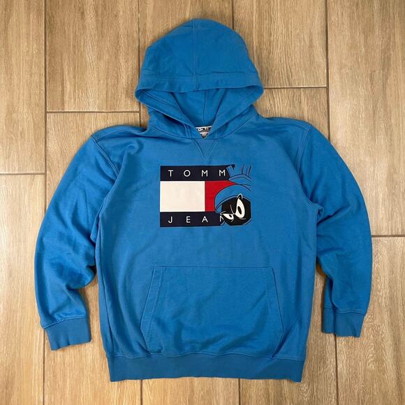 Tommy Jeans x Space Jam Hoodie XL Felix the Cat Blue Pullover Sweatshirt - Picture 1 of 9